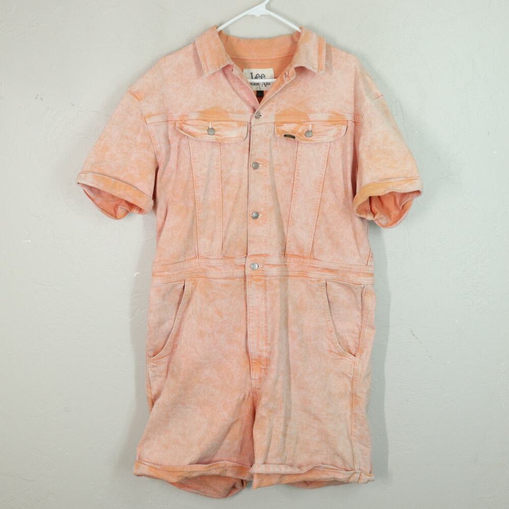 LEE Union-Alls Shortalls Romper Coveralls Denim Persimmon Acid Wash NEW Sz L